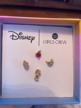 Disney Girls Crew Kids Gold-Tone Enamel Stud Earring Set - Pink, Blue, Clear